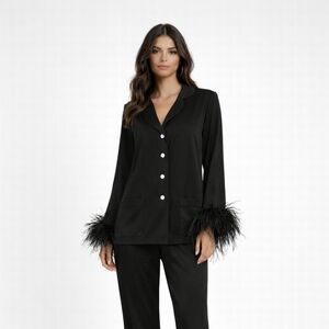 Sleeper Party Pajama Top With Ostrich Feather Cuffs Size S